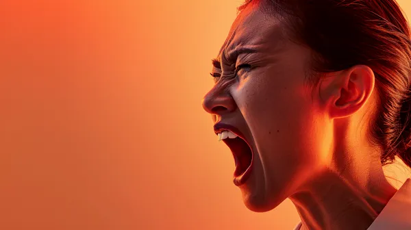 Portrait woman showing strong anger emotions representing mental health